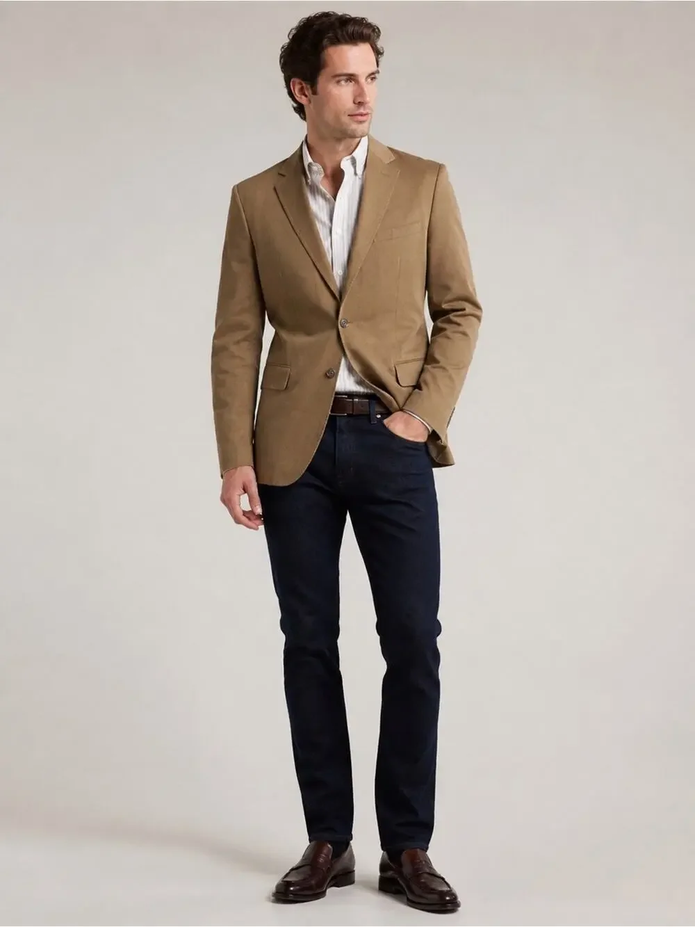 Y2K Banana Republic Modern Fit Camel Cotton Twill Blazer Sport Coat 42R 2008